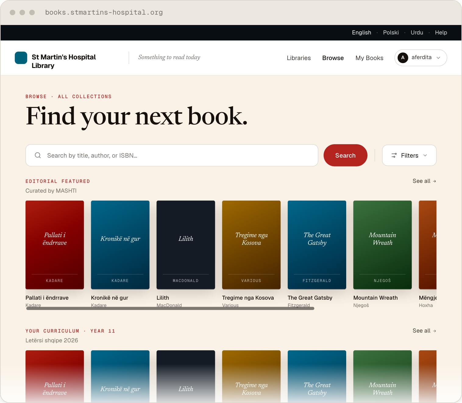 Browse — a St Martin's Hospital Library screen